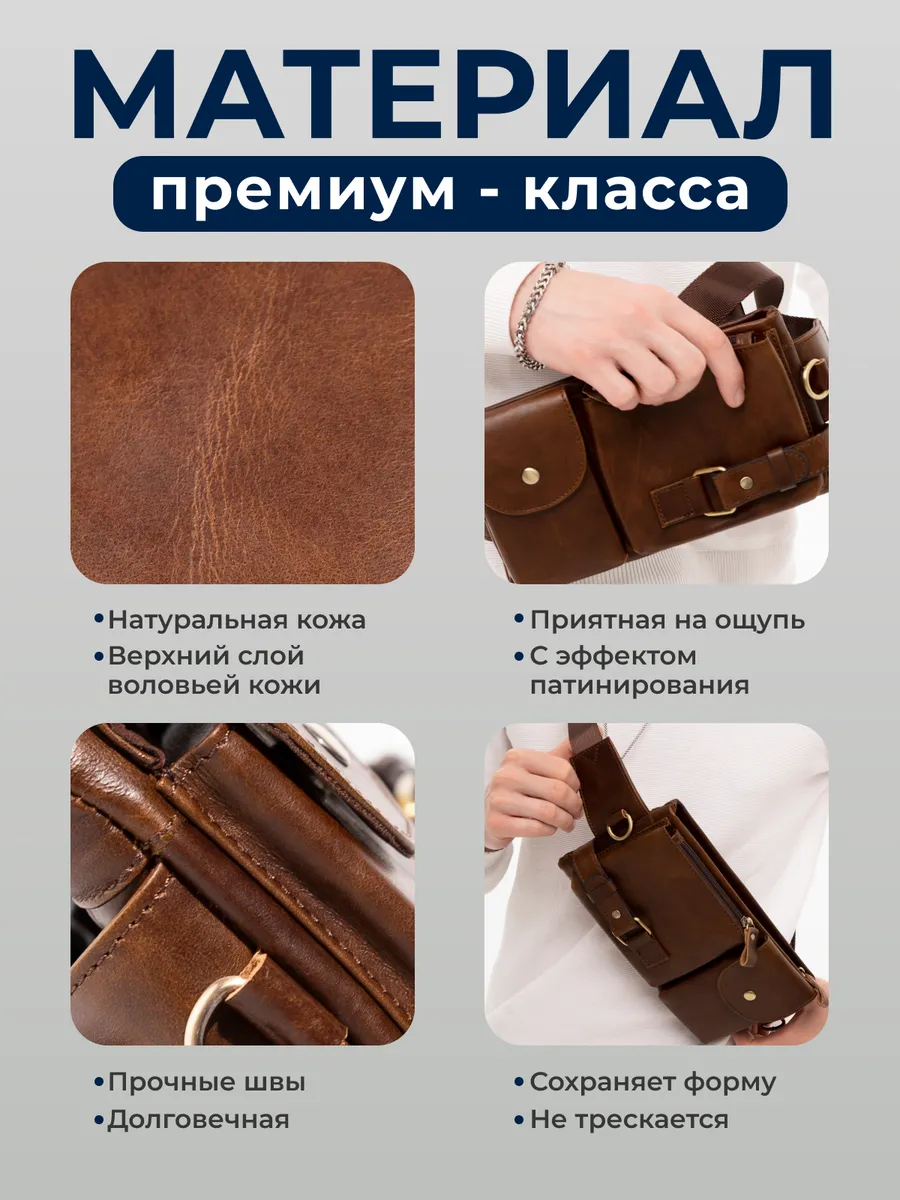 Кожаная сумка через плечо коричневая