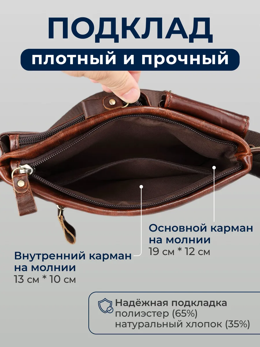 Кожаная сумка через плечо коричневая