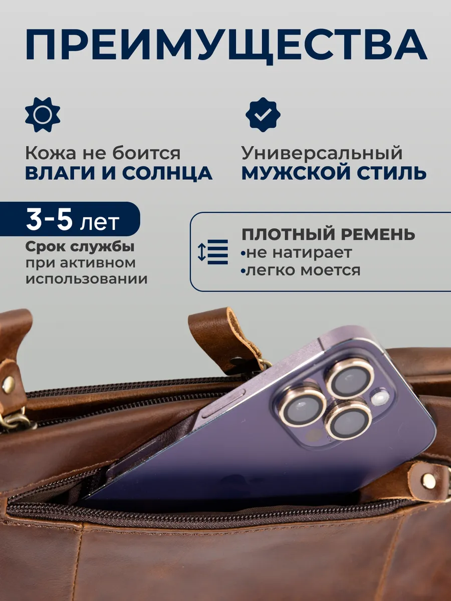 Кожаная сумка через плечо коричневая