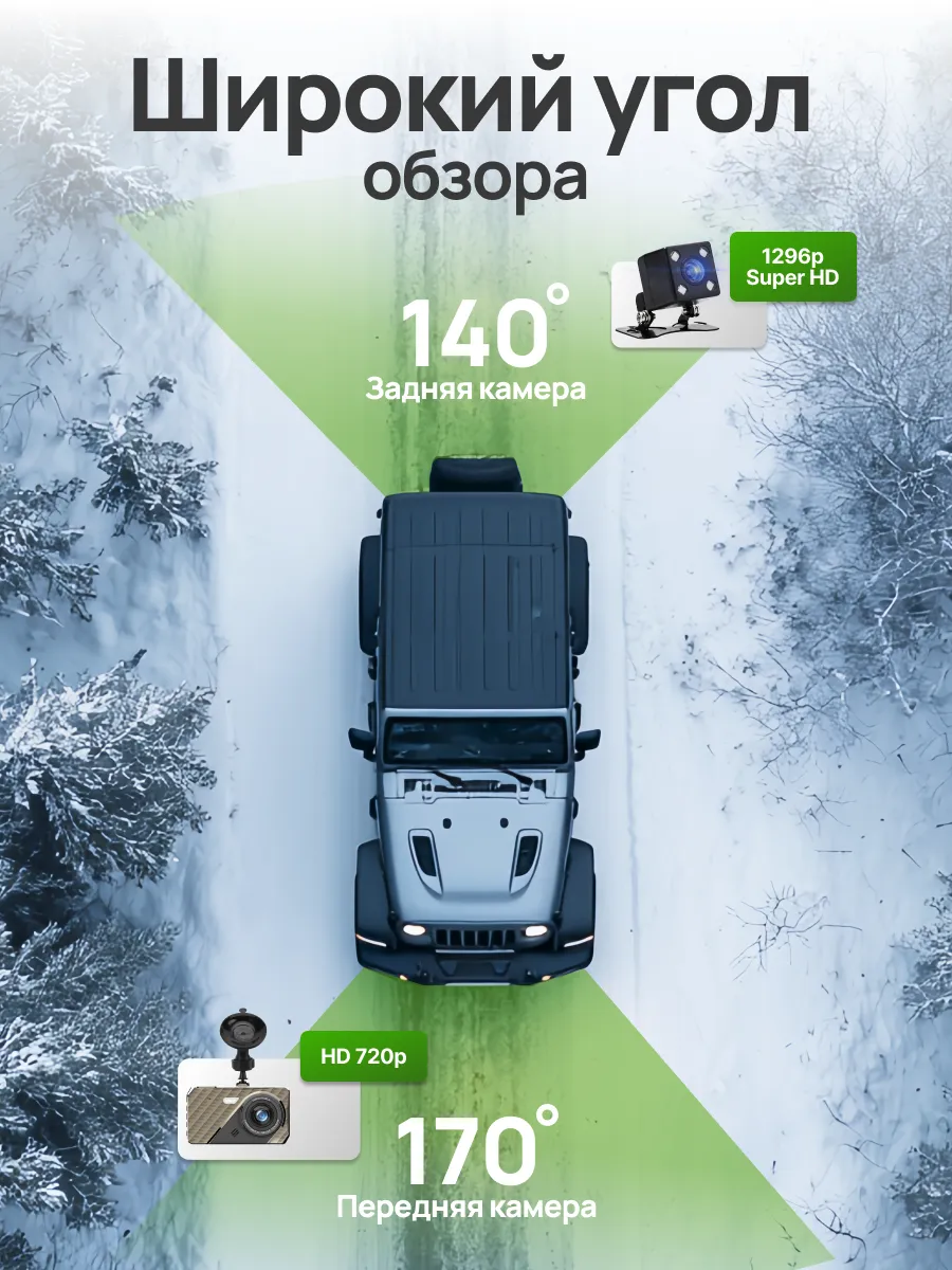 Видеорегистратор для автомобиля 2в1 с камерой заднего вида