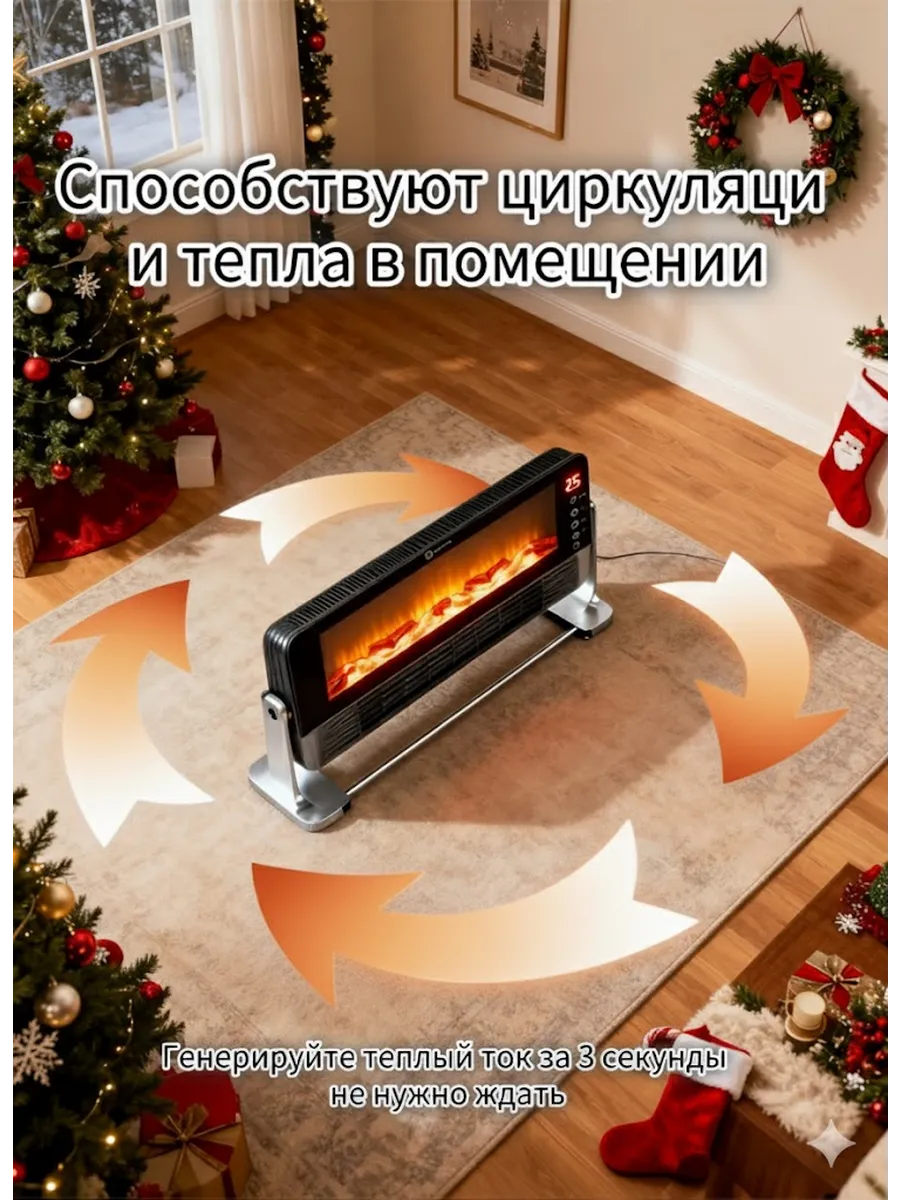 Обогреватель камин электрический с Bluetooth и Пламенем